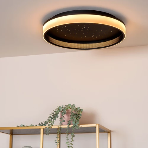 Lucide ESTREJA - Plafonnier - Ø 40 cm - LED 3 StepDim - CCT - 2500K/3000K - Noir - ambiance 1